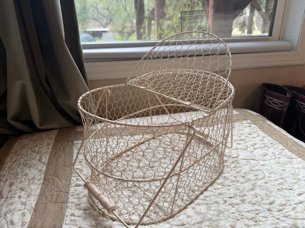 Vintage Double Lid Wire Basket French Farmhouse Decor White